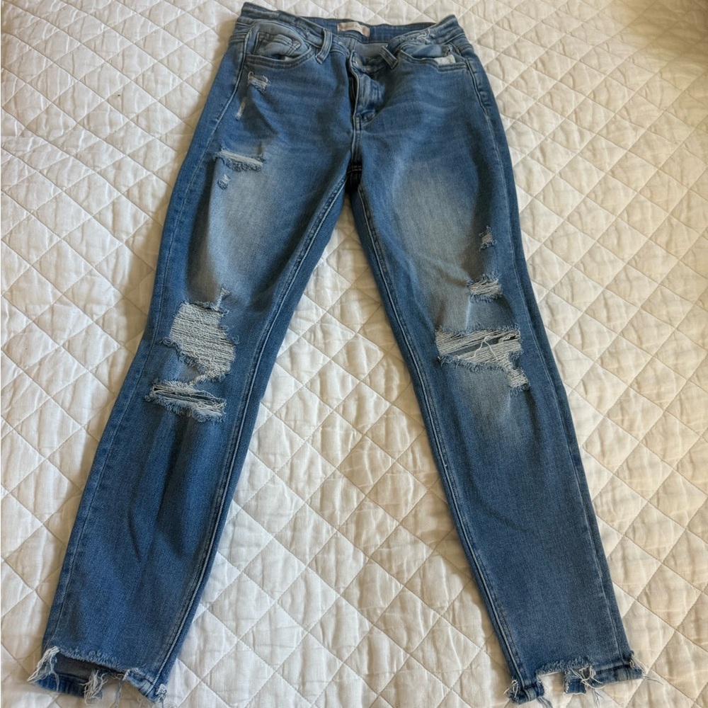 Altar'd State Blue Skinny Jeans with Distressed Details